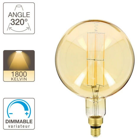 XANLITE - Ampoule LED Déco Globe Giant (XXL) Au Verre Ambré, Culot E27, 8W Cons. (60W Eq.), 800 Lumens, Lumière Blanc Chaud - RFDGE500B200AD â Image 4