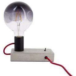 XANLITE - Lampe à Poser FOCO (style Industrielle) En Béton & Fil Rouge, Culot E27 - XDLAPFOCOCR