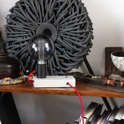 XANLITE - Lampe à Poser FOCO (style Industrielle) En Béton & Fil Rouge, Culot E27 - XDLAPFOCOCR â Image 2