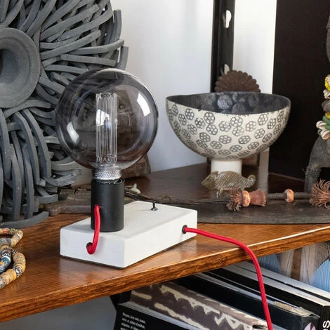 XANLITE - Lampe à Poser FOCO (style Industrielle) En Béton & Fil Rouge, Culot E27 - XDLAPFOCOCR â Image 3