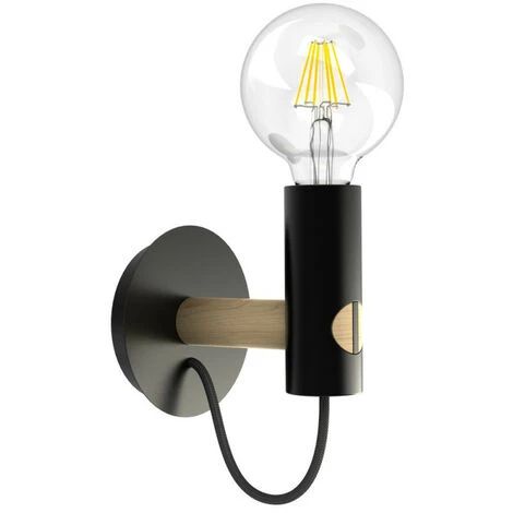 XANLITE - Applique Tenon En Bois Naturel Et Métal Noir, Culot E27 - XDATENONWB â Image 3