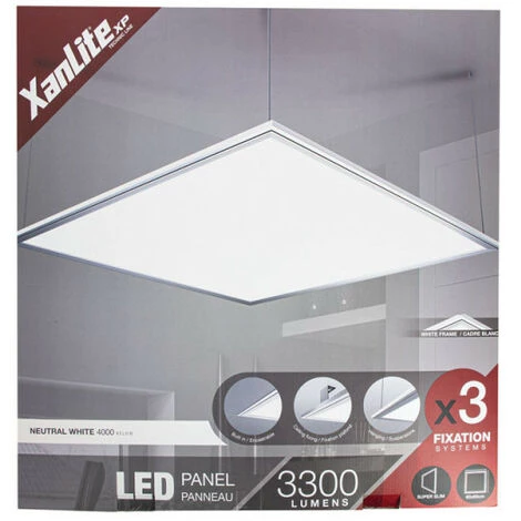 XANLITE - Plafonnier LED Carré - Cons. 42W - 3300 Lumens - Blanc Neutre - 3 Modes De Fixation - PA3000NW – Image 4