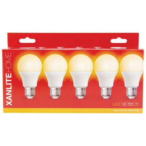 XANLITE - Lot X5 Ampoules LED Standard, Culot E27, Cons. 9W, Eq. 60W, Blanc Chaud - PACK5EE806G â Image 5