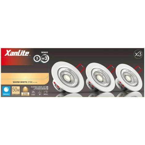 XANLITE - Lot De 3 Spots Encastrable LED Intégrés - Dimmable Et Orientable - Cons. 5W (eq. 50W) - 345 Lumens - Blanc Chaud - PACK3SEL345D – Image 5