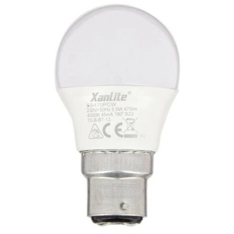 XANLITE - Ampoule LED P45, Culot B22, 5,3W Cons. (40W Eq.), Lumière Blanc Neutre - EB470PCW