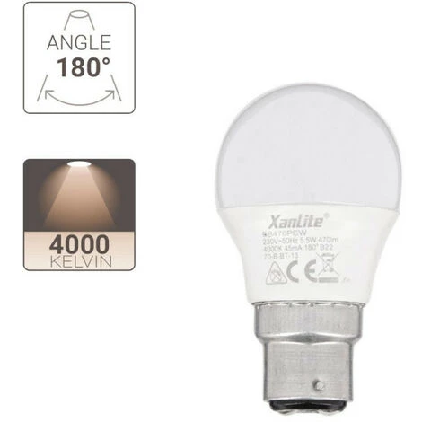 XANLITE - Ampoule LED P45, Culot B22, 5,3W Cons. (40W Eq.), Lumière Blanc Neutre - EB470PCW â Image 3