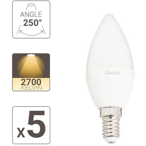 XANLITE - Lot X5 Ampoules LED Flamme, Culot E14, 5,5W Cons. (40 W éq), Lumière Blanc Chaud - PACK5EV470F â Image 3