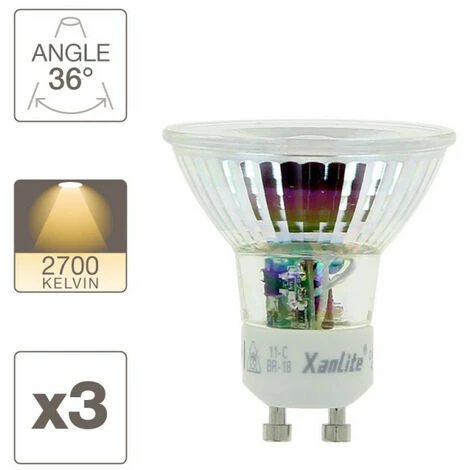 XANLITE - Lot X3 Ampoule Spot LED, Culot GU10, Conso 5,5W (équivaut 50W) : 345 Lumens, Blanc Chaud (2700K) - PACK3RCXG345S â Image 3