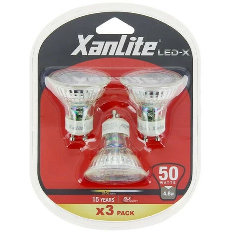 XANLITE - Lot X3 Ampoule Spot LED, Culot GU10, Conso 5,5W (équivaut 50W) : 345 Lumens, Blanc Chaud (2700K) - PACK3RCXG345S â Image 4