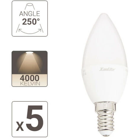 XANLITE - Lot X5 Ampoules LED Flamme, Culot E14, 5,5W Cons. (40W éq.), Lumière Blanc Neutre - PACK5EV470FCW â Image 3