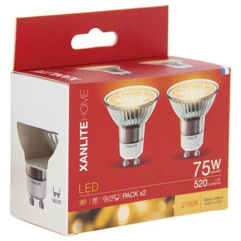 XANLITE - Lot De 2 Ampoules SMD LED, Culot GU10, 520 Lumens, équivalence 75W, 2700 Kelvins, Blanc Chaud - PACK2VG75S – Image 5