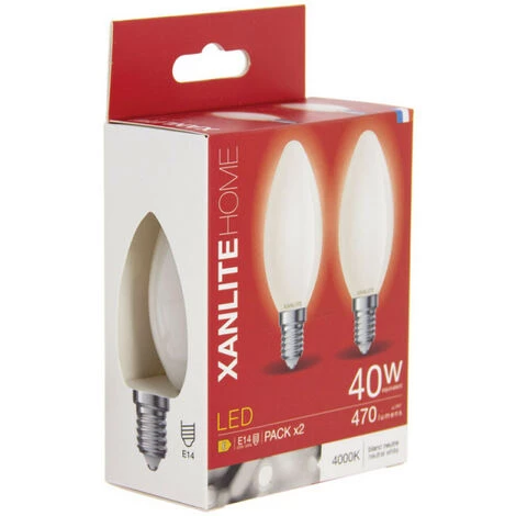 XANLITE - Lot De 2 Ampoules Filament LED Flamme Opaque, Culot E14, 470 Lumens, Equivalence 40W, 4000 Kelvins, Blanc Neutre - PACK2RFV470FOCW â Image 5