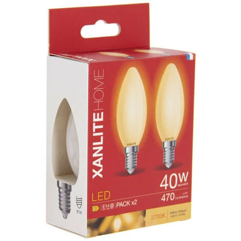 XANLITE - Lot De 2 Ampoules Filament LED Flamme Opaque, Culot E14, 470 Lumens, équivalence 40W, 2700 Kelvins, Blanc Chaud - PACK2RFV470FO â Image 5