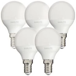 XANLITE - Lot De 5 Ampoules SMD LED P45 Opaque, Culot E14, 470 Lumens, Conso. 5,3 W (eq. 40W), 4000K, Blanc Neutre - PACK5EV470PCW
