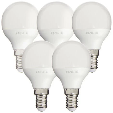 XANLITE - Lot De 5 Ampoules SMD LED P45 Opaque, Culot E14, 470 Lumens, Conso. 5,3 W (eq. 40W), 4000K, Blanc Neutre - PACK5EV470PCW