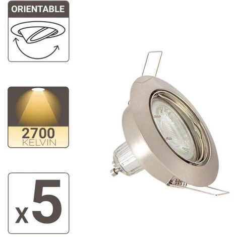 XANLITE - Lot De 5 Spots Encastrés Metal Brossé - ORIENTABLE - Ampoule LED GU10 Incluses - Cons. 5W (eq. 50W) - 345 Lumens - Blanc Chaud - PACK5SP50AS – Image 3